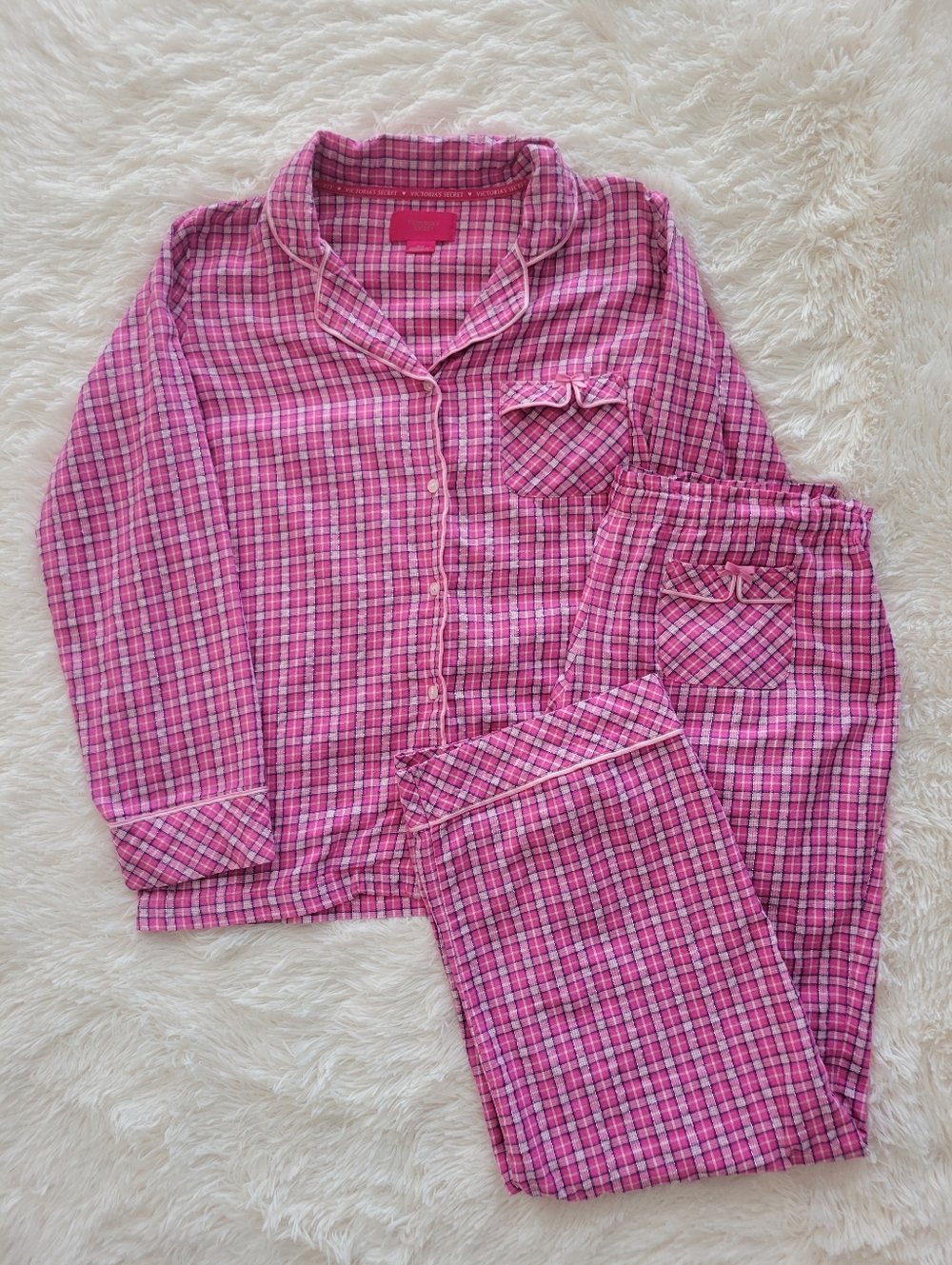 Victoria's Secret Flannel Pajamas Pink, Navy, White Plaid Women's Size Medium